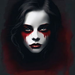 Create an image with a dark, moody gradient background transitioning from deep crimson at the top to black at the bottom, symbolizing blood and darkness