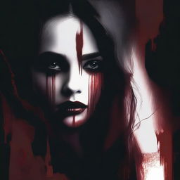 Create an image with a dark, moody gradient background transitioning from deep crimson at the top to black at the bottom, symbolizing blood and darkness