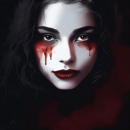 Create an image with a dark, moody gradient background transitioning from deep crimson at the top to black at the bottom, symbolizing blood and darkness