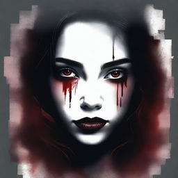 Create an image with a dark, moody gradient background transitioning from deep crimson at the top to black at the bottom, symbolizing blood and darkness