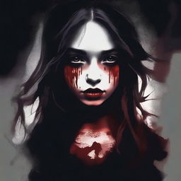 Create an image with a dark, moody gradient background transitioning from deep crimson at the top to black at the bottom, symbolizing blood and darkness