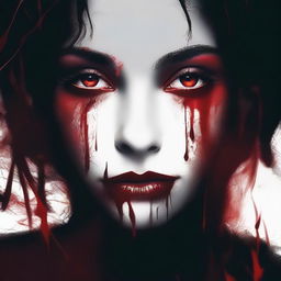 Create an image with a dark, moody gradient background transitioning from deep crimson at the top to black at the bottom, symbolizing blood and darkness