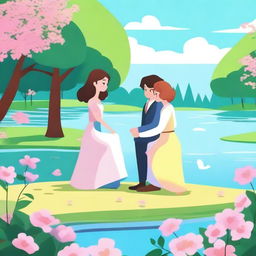 An animated scene depicting a love triangle