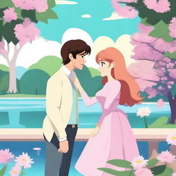 An animated scene depicting a love triangle