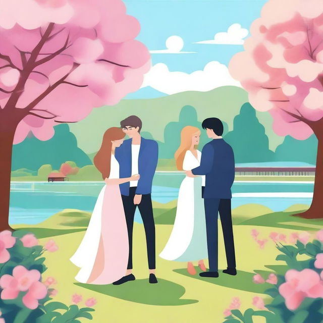 An animated scene depicting a love triangle