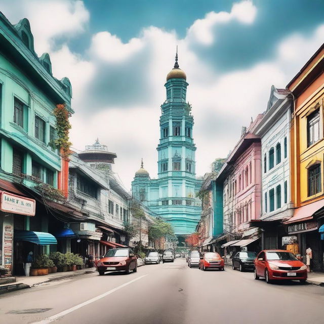 A beautiful and vibrant cityscape of Kota Medan, featuring its iconic landmarks, bustling streets, and a mix of modern and traditional architecture