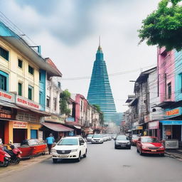 A beautiful and vibrant cityscape of Kota Medan, featuring its iconic landmarks, bustling streets, and a mix of modern and traditional architecture