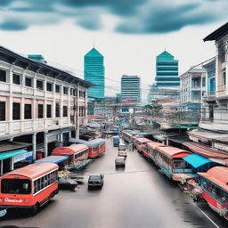 A beautiful and vibrant cityscape of Kota Medan, featuring its iconic landmarks, bustling streets, and a mix of modern and traditional architecture