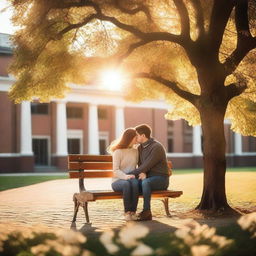 A romantic scene set in a school environment