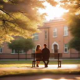 A romantic scene set in a school environment