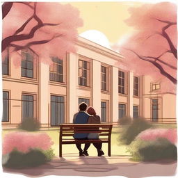 A romantic scene set in a school environment