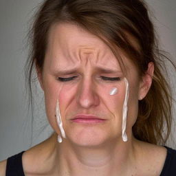 A close-up portrait of a woman showing deep sadness, tears streaming down her face in emotion, her expression full of sorrow.