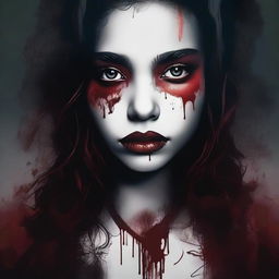 Create an image with a dark, moody gradient background transitioning from deep crimson at the top to black at the bottom, symbolizing blood and darkness