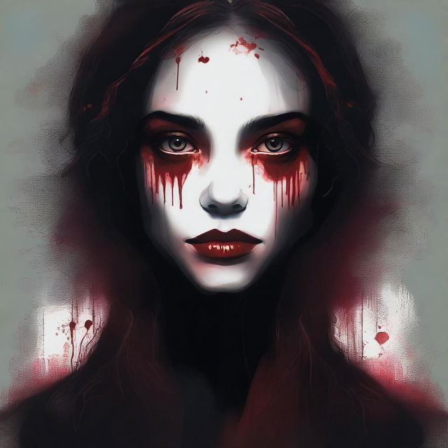 Create an image with a dark, moody gradient background transitioning from deep crimson at the top to black at the bottom, symbolizing blood and darkness