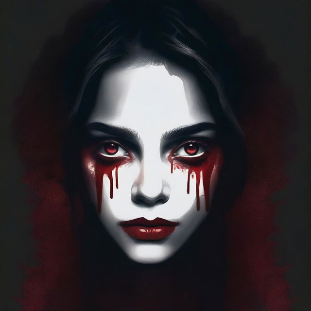 Create an image with a dark, moody gradient background transitioning from deep crimson at the top to black at the bottom, symbolizing blood and darkness