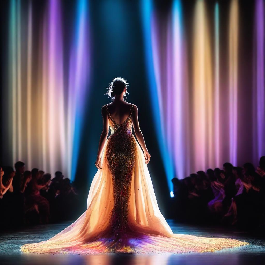 A person entering the stage wearing a stunning dress