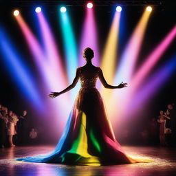 A person entering the stage wearing a stunning dress