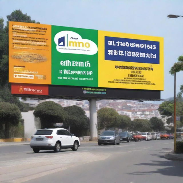 A large billboard measuring 2 meters by 1 meter with the following text: at the top, 'ELL Logo'; in the middle, 'Tecno Seguridad'; and at the bottom, 'Alarma Residencial, Cámara de Seguridad, y Monitoreo Vehicular'