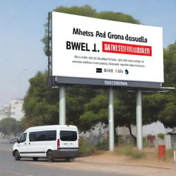 A large billboard measuring 2 meters by 1 meter with the following text: at the top, 'ELL Logo'; in the middle, 'Tecno Seguridad'; and at the bottom, 'Alarma Residencial, Cámara de Seguridad, y Monitoreo Vehicular'