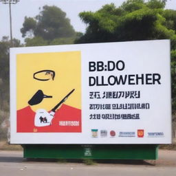 A large billboard measuring 2 meters by 1 meter with the following text: at the top, 'ELL Logo'; in the middle, 'Tecno Seguridad'; and at the bottom, 'Alarma Residencial, Cámara de Seguridad, y Monitoreo Vehicular'