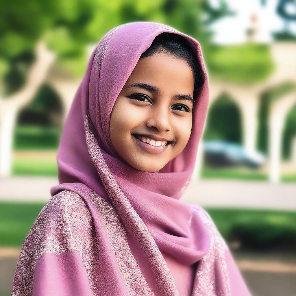 A young Muslim girl wearing a traditional hijab