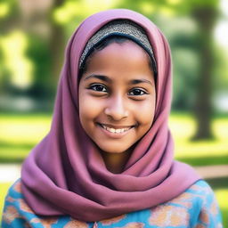 A young Muslim girl wearing a traditional hijab