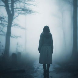 A girl lost in a dense fog, creating a moody and mysterious aesthetic