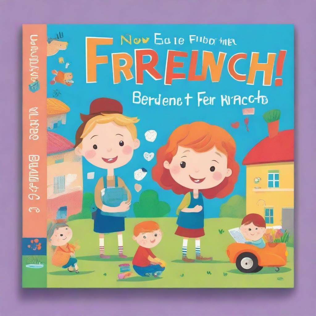 Create a colorful and engaging book cover for a children's book about learning French