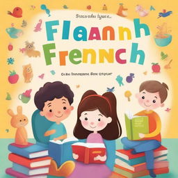 Create a colorful and engaging book cover for a children's book about learning French