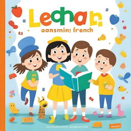 Create a colorful and engaging book cover for a children's book about learning French