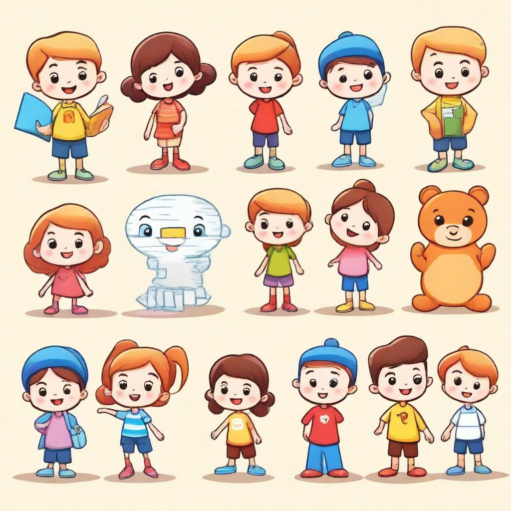 Create an image featuring cute characters designed for a study book