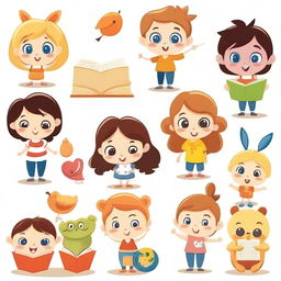 Create an image featuring cute characters designed for a study book