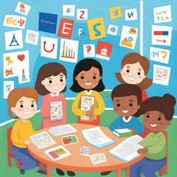 A colorful and engaging scene featuring children learning French