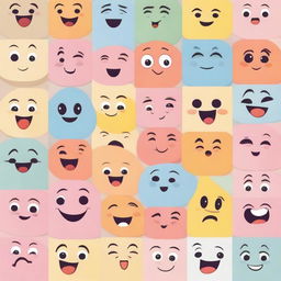 Create an image featuring cute characters displaying a variety of emotions such as happiness, sadness, anger, and surprise