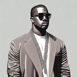 A detailed portrait of Kanye West, capturing his iconic style and personality