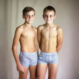 Create a photo of a 12-year-old boy wearing boxer shorts