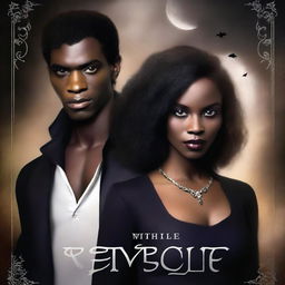 Design a book cover featuring a young African American female vampire and a white male witch