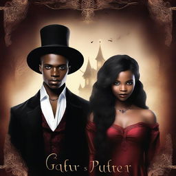 Design a book cover featuring a young African American female vampire and a white male witch