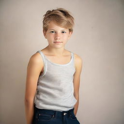 Create a photo of a 12-year-old boy wearing a slip