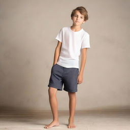 Create a photo of a 12-year-old boy wearing a slip