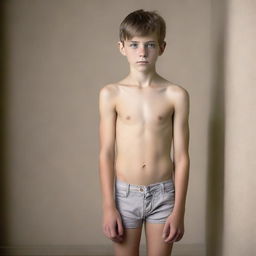 Create a photo of a 12-year-old boy wearing a slip