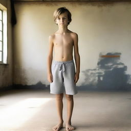 Create a photo of a 12-year-old boy wearing a slip