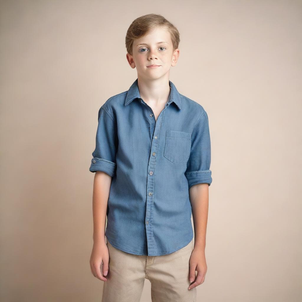 Create a photo of a 12-year-old boy wearing a slip