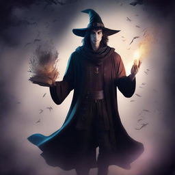 Design a book cover featuring a male witch