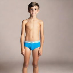 Create a photo of a 12-year-old boy wearing underwear