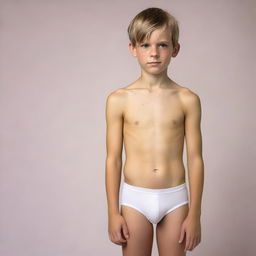 Create a photo of a 12-year-old boy wearing underwear