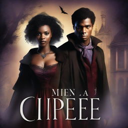 Design a book cover featuring a male witch and a young African American female vampire