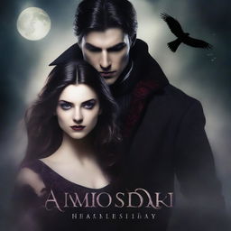 Design a book cover featuring a male witch and a young female vampire