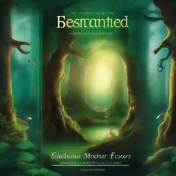 Create a captivating book cover featuring a mystical forest with a hidden ancient temple