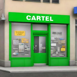 Create an image of a cellphone repair shop called 'Cartel, MI Tienda'